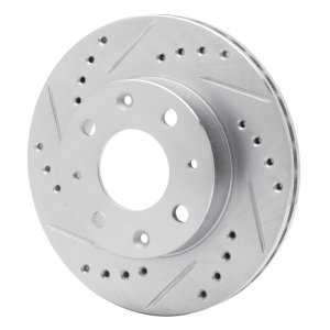 Honda CRX Brake Rotor (1) - Front Left - R1 Concepts - Drilled & Slotted - Silver - `84-`06